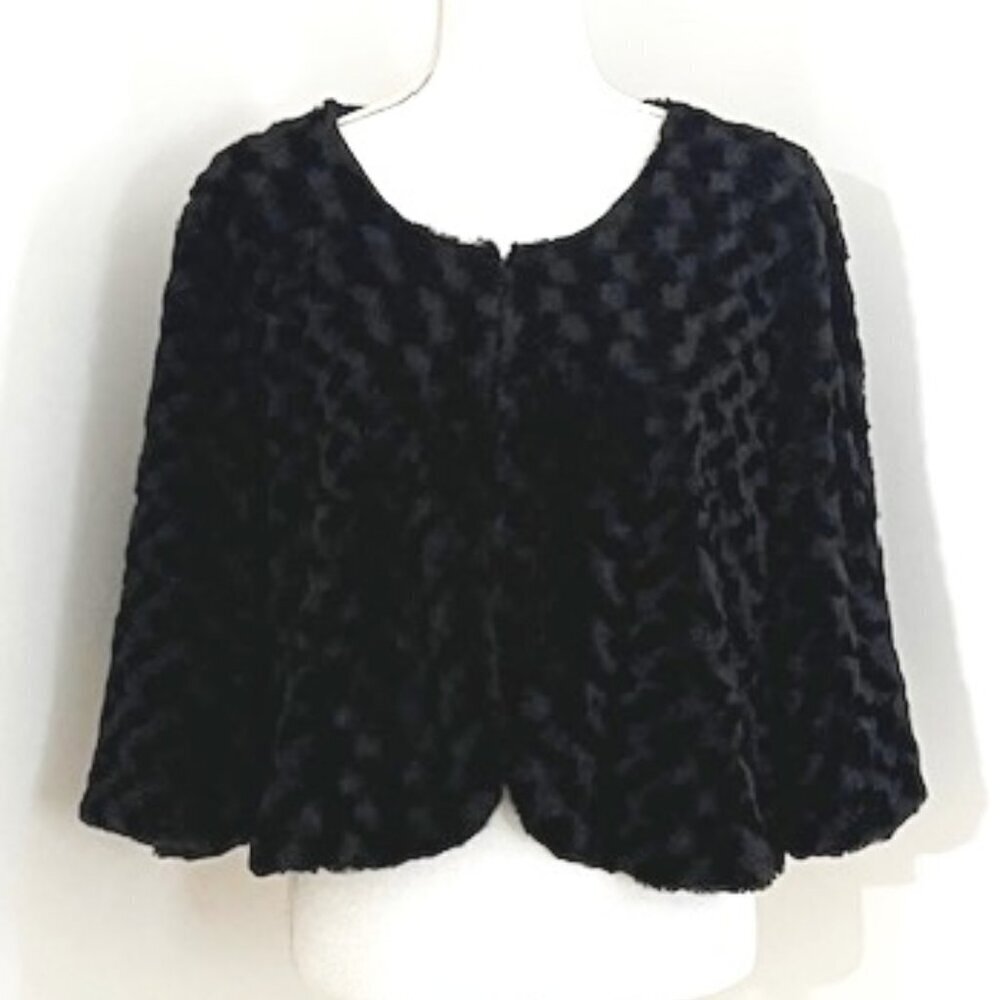 Forever Woman Black Faux Fur Soft Cropped Jacket 3/4 Sleeves Plus Size 2X